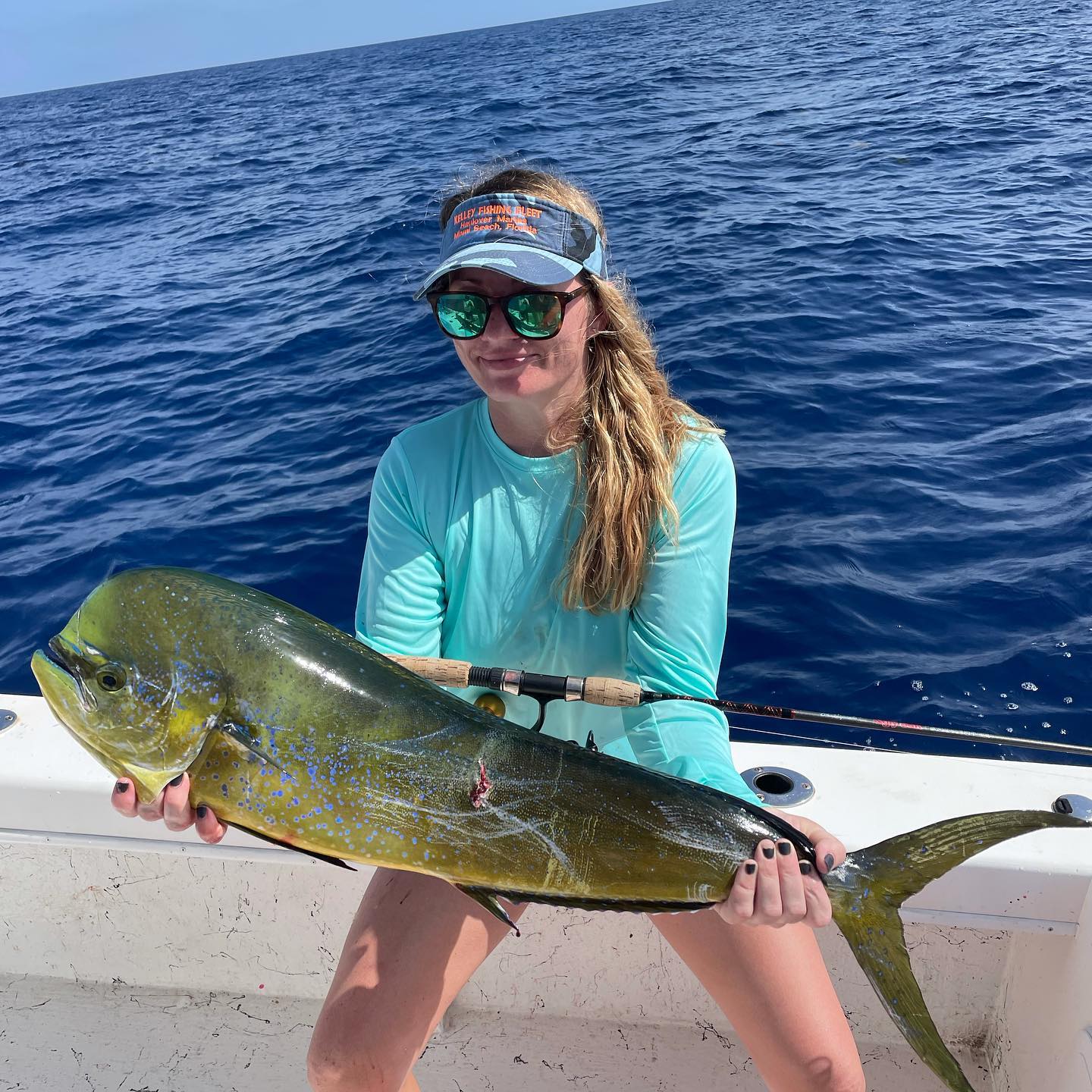 My long time buddy and legendary captain of the Atlantis and Mucho-K Jamie Owens wanted to take his girls for their first mahis ever. We cruised out on a beautiful light southeast wind and found an incredible tree branch floating. Loraine caught a 36 inch bull on 8 lb spin and Jamie’s daughter Adrina captured a 31 inch bull on a 20 lb spinner. They also caught a 10Lb rainbow runner and a pile of nice schoolie dolphin. A picture perfect dolphin-day and back early before the heat. #GOHARDFISHING #GOHARDINTHEPAINT #miamibeach #charterfishing #lighttackle @starbrite_com  @pennfishing @captharrysfishingsupply